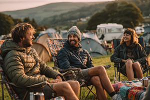 Happy Campers Relaxing at Sunset Gol, a Photo by Pixeness Studio
