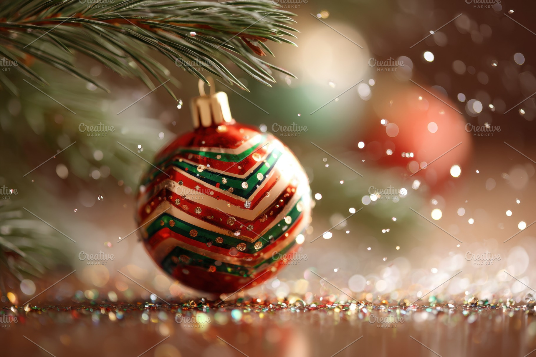 Beautiful Christmas ornament on pine branch, a Holiday Photo by AlyaAnd