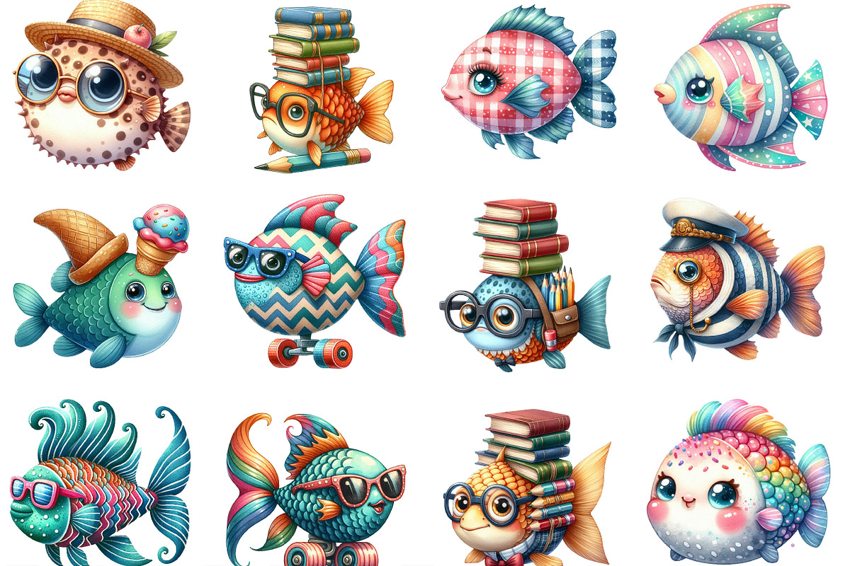 Quirky Whimsical Summer Fishes PNG, an Illustration by Designking (Photo 2 of 4)