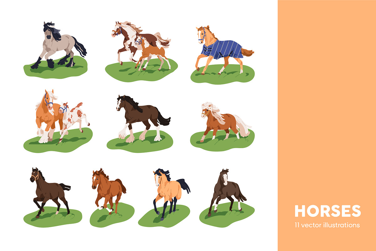 Horses, equine animals running set, an Animal Illustration by Good Studio (Photo 1 of 13)