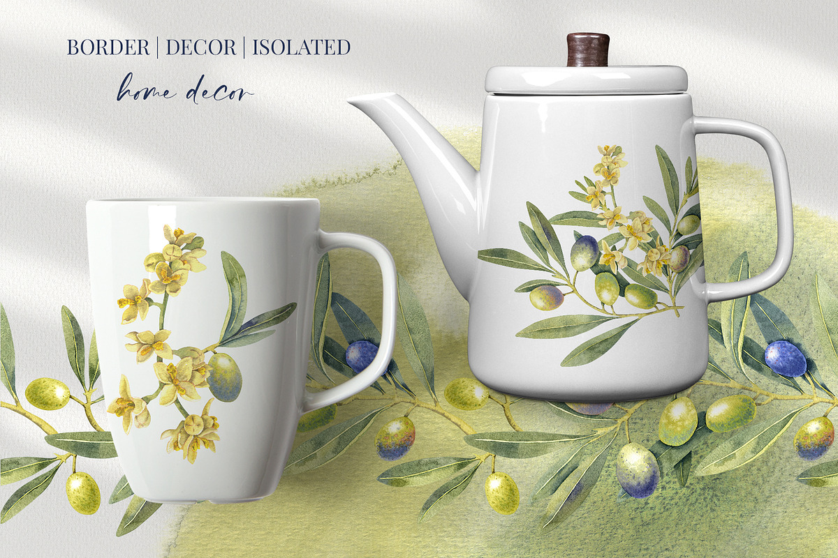 Olive Branches Watercolor Clipart, a Food Illustration by YarovaArt (Photo 6 of 28)