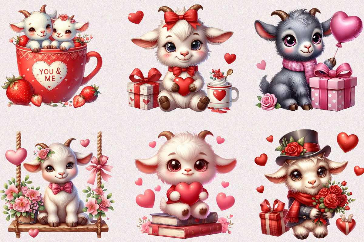 Valentine Cute Goat Clipart Bundle, a Seasonal Illustration by Craft Nest (Photo 2 of 5)
