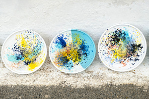 Three colorful Greek ceramic plates, an Arts & Entertainment Photo by BOOCYS