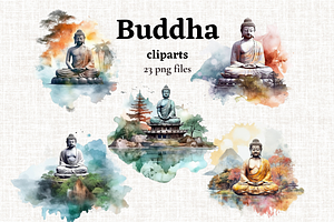 Watercolor Buddha Clipart, an Illustration by Mash Mash Stickers