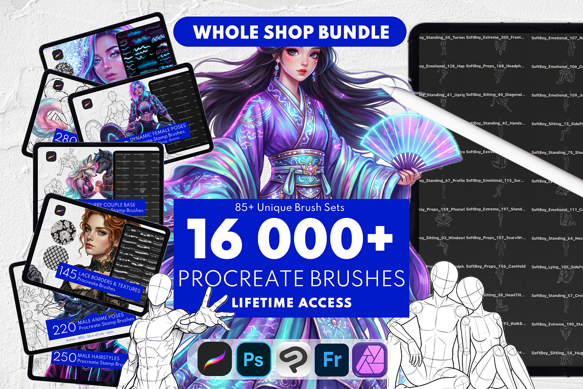 Procreate Brushes Whole Shop Bundle, a Brush Add-On by Selentaori Studio (Photo 1 of 19)