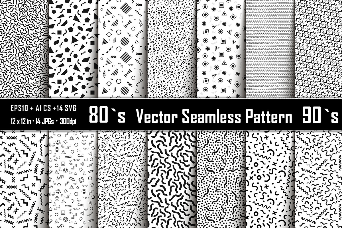 Black & White seamless patterns 90`s, a Pattern Graphic by Vectorchoice (Photo 1 of 7)