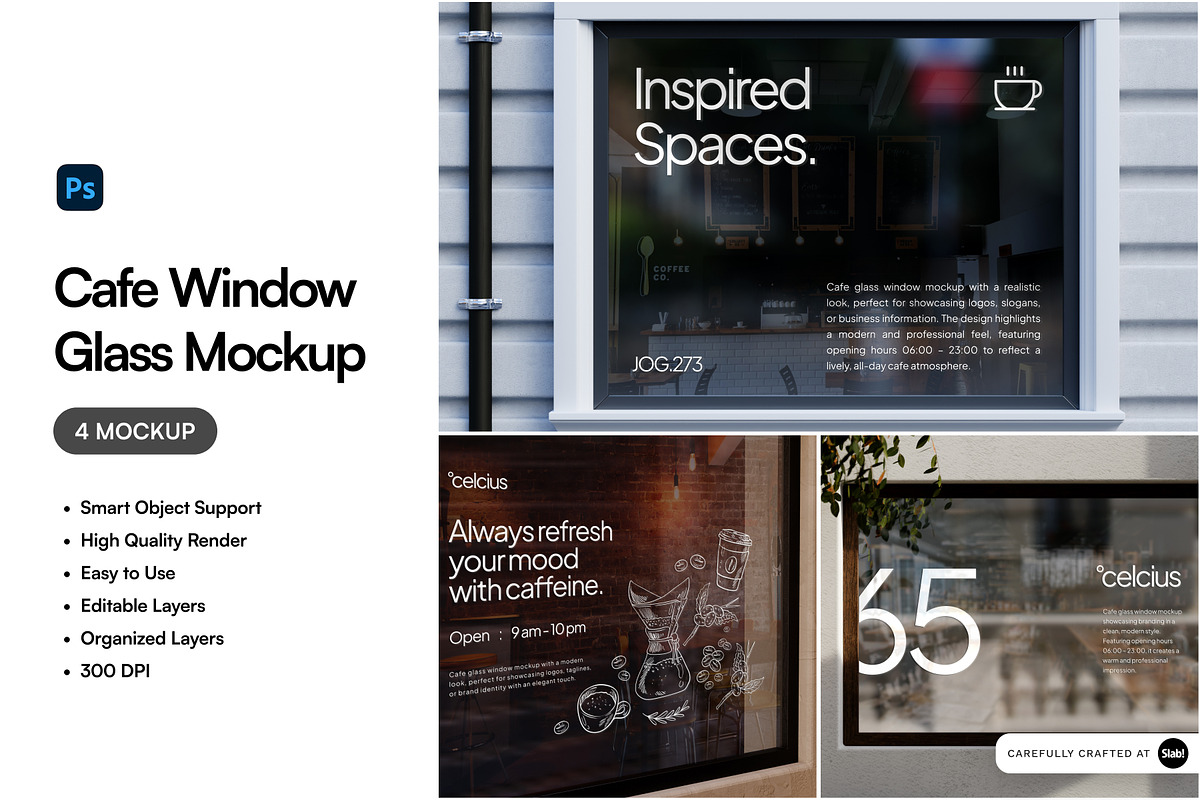 Cafe Window Glass Mockup, an Advertising Mockup by SLAB! Design (Photo 1 of 6)