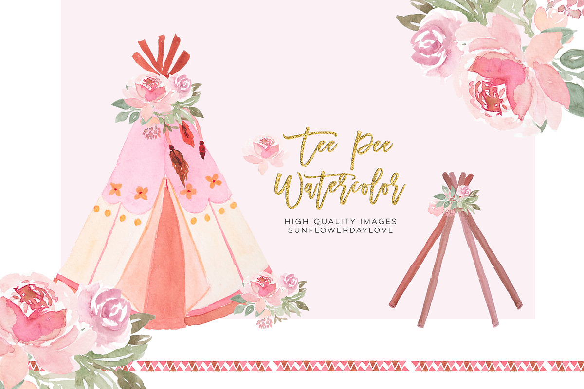 Floral Tee Pee Clip art Printable, an Illustration by Sunflower Day Love