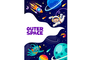 Space Poster, Cartoon Alien Rocket