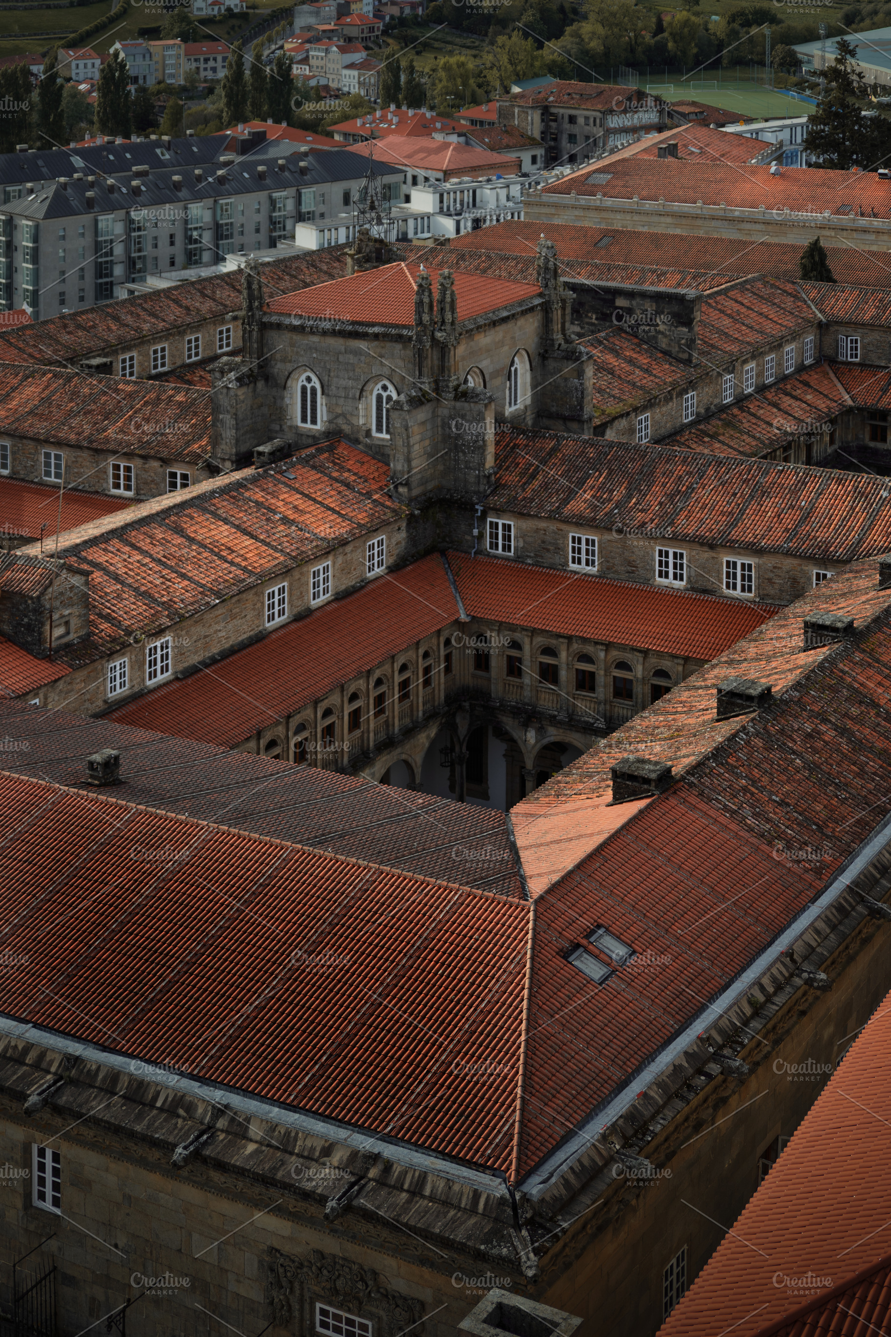 Aerial view of a historic cloister w, an Architecture Photo by Perpis