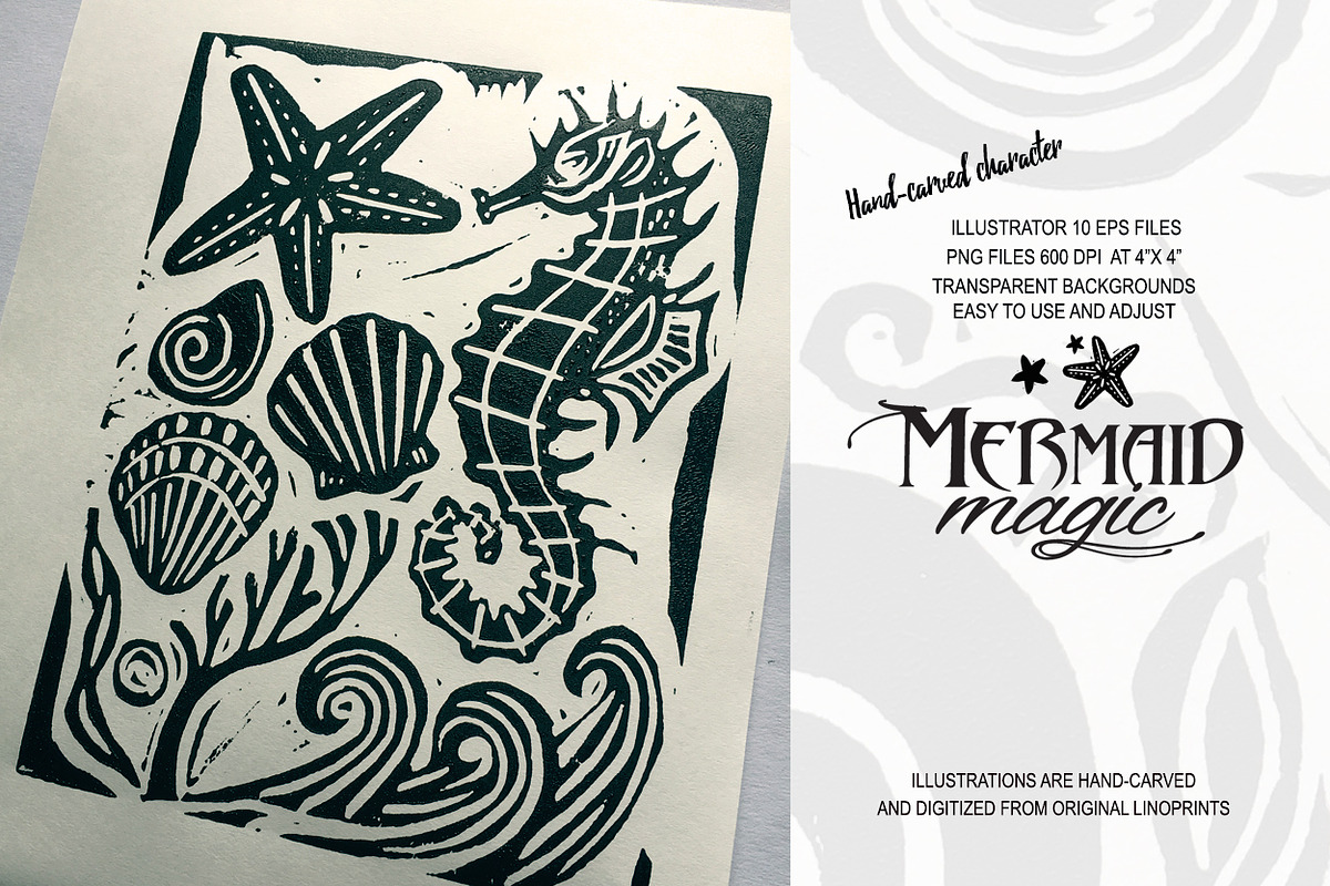 Mermaid Magic Linocuts, a Graphic by WhiteRiverStudio (Photo 4 of 5)