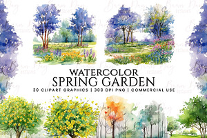 Watercolor Spring Garden Clipart