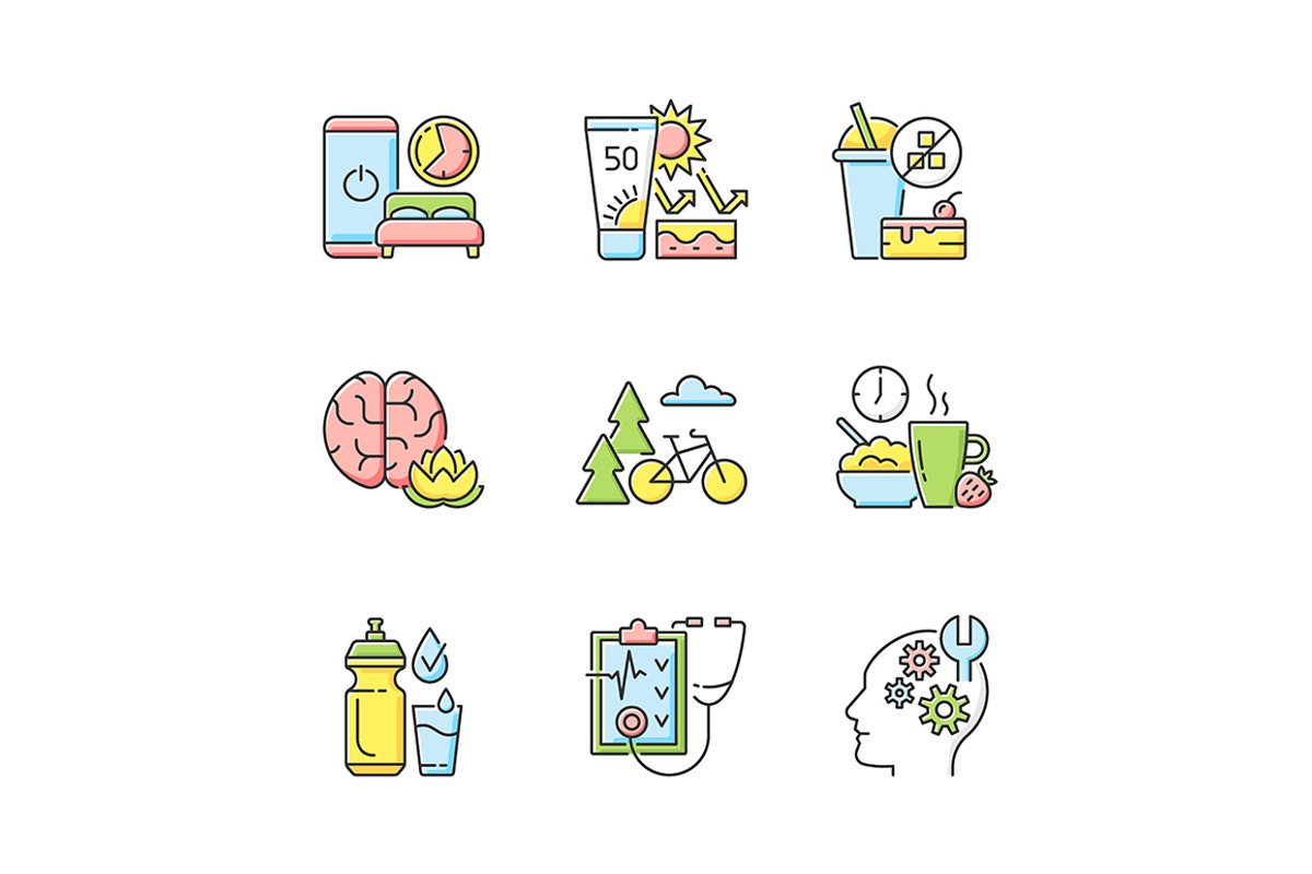 Healthy habits development icons set, an Outline Icon by IMG Visuals