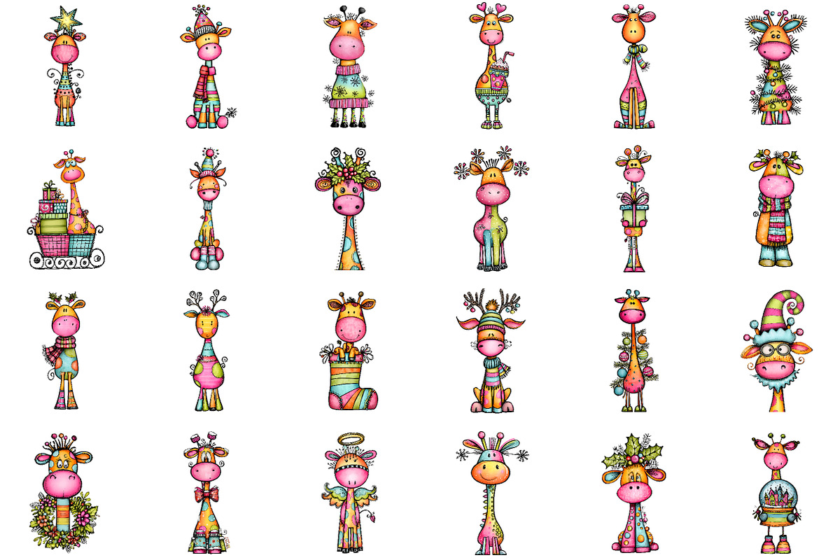 Whimsical Christmas Giraffe Clipart, an Illustration by Sublimation Artist (Photo 2 of 6)