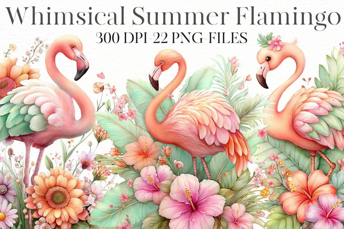 Whimsical Summer flamingo Clipart, an Illustration by Designworld (Photo 1 of 8)