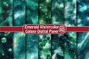 Emerald Watercolor Galaxy Pattern, an Illustration by DreamPrint404 (Thumbnail 1 of 5)