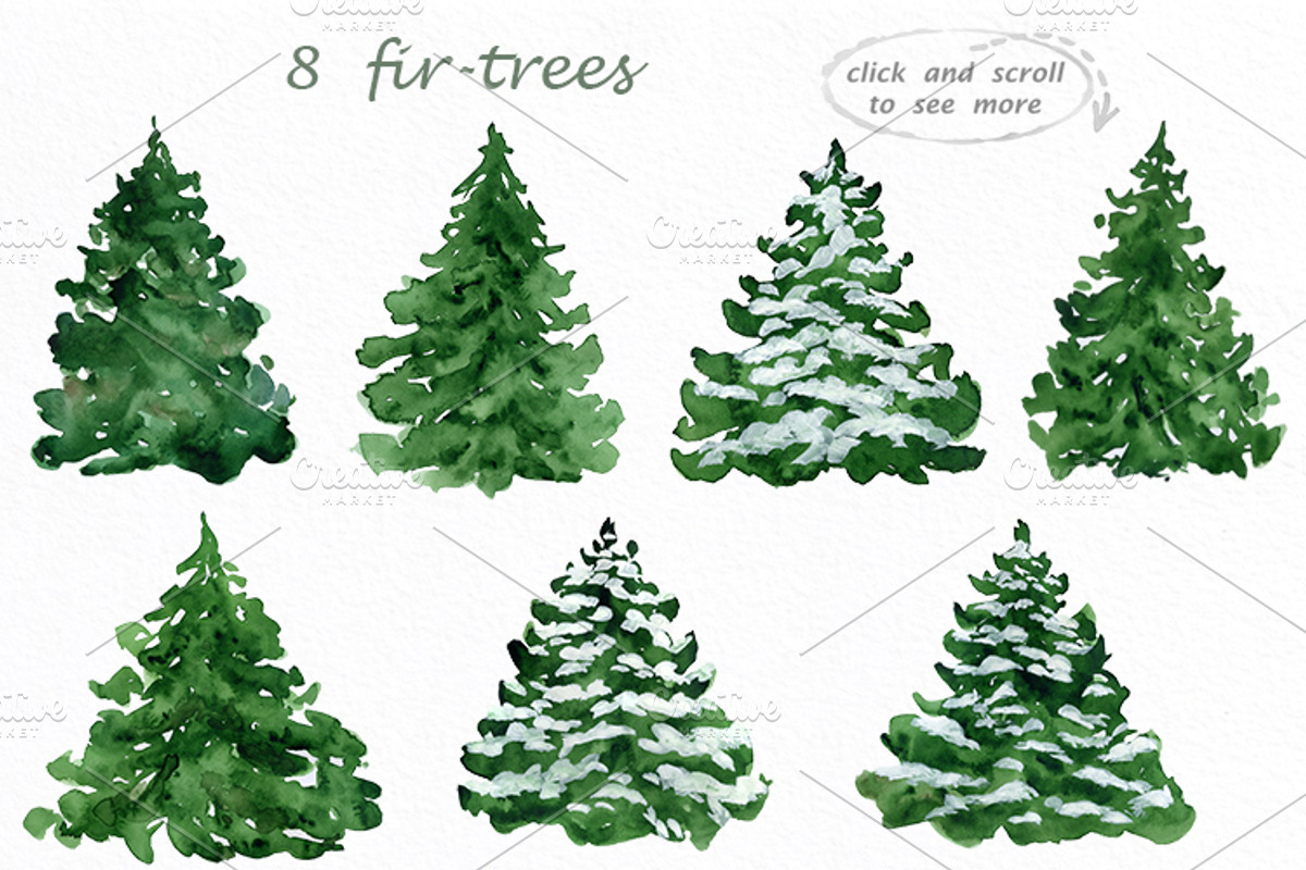 Fir-trees Watercolor Clipart, a Decorative Illustration by AqwaColor (Photo 2 of 2)