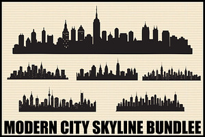 Modern City Skyline Silhouette Set, an Illustration by hafijul