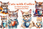 Cats with Coffee clipart x11, an Animal Illustration by Mermaids Cove (Thumbnail 1 of 9)