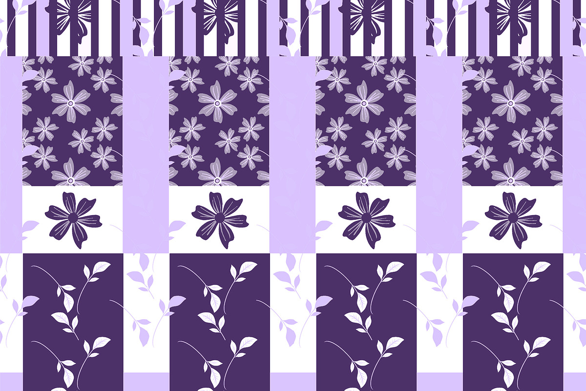 Patterned Purple Floral Stripes, a Pattern Graphic by Sharon Schwalbe
