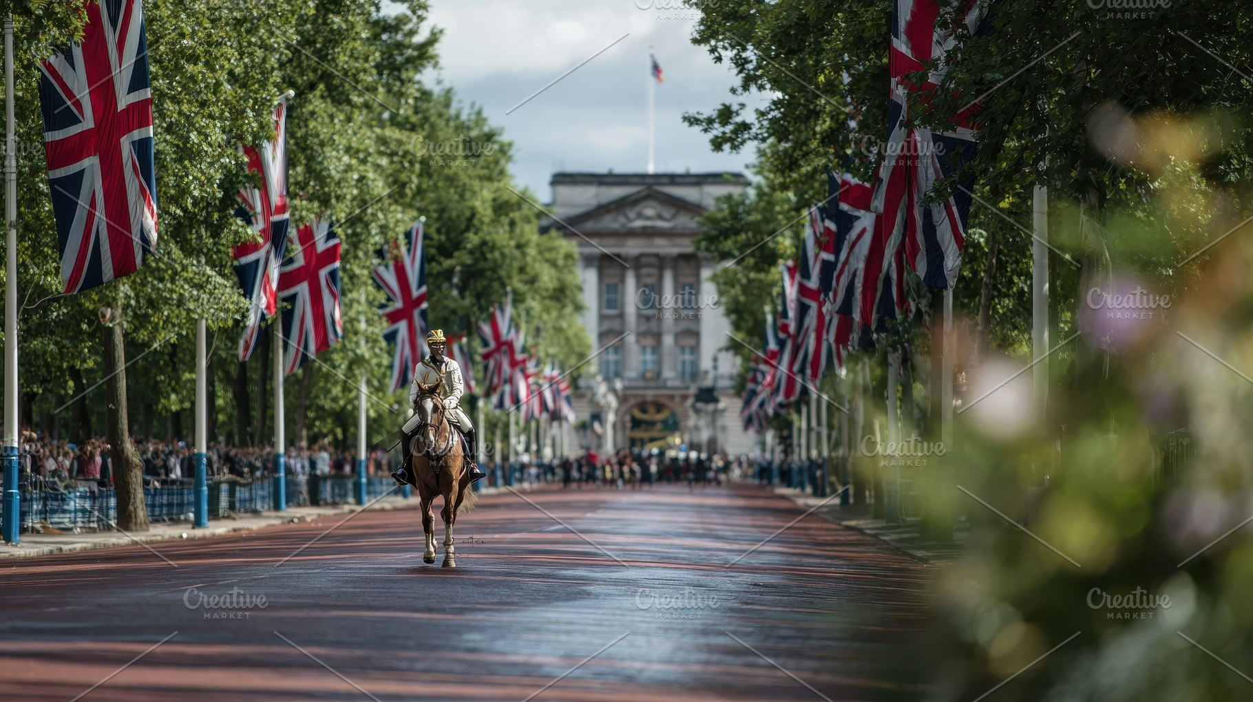 Horseman riding down The Mall Buckin, a Photo by Pixeness Studio