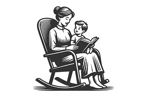 Mother Reading Book to Young Child, a Person Illustration by AlexArt