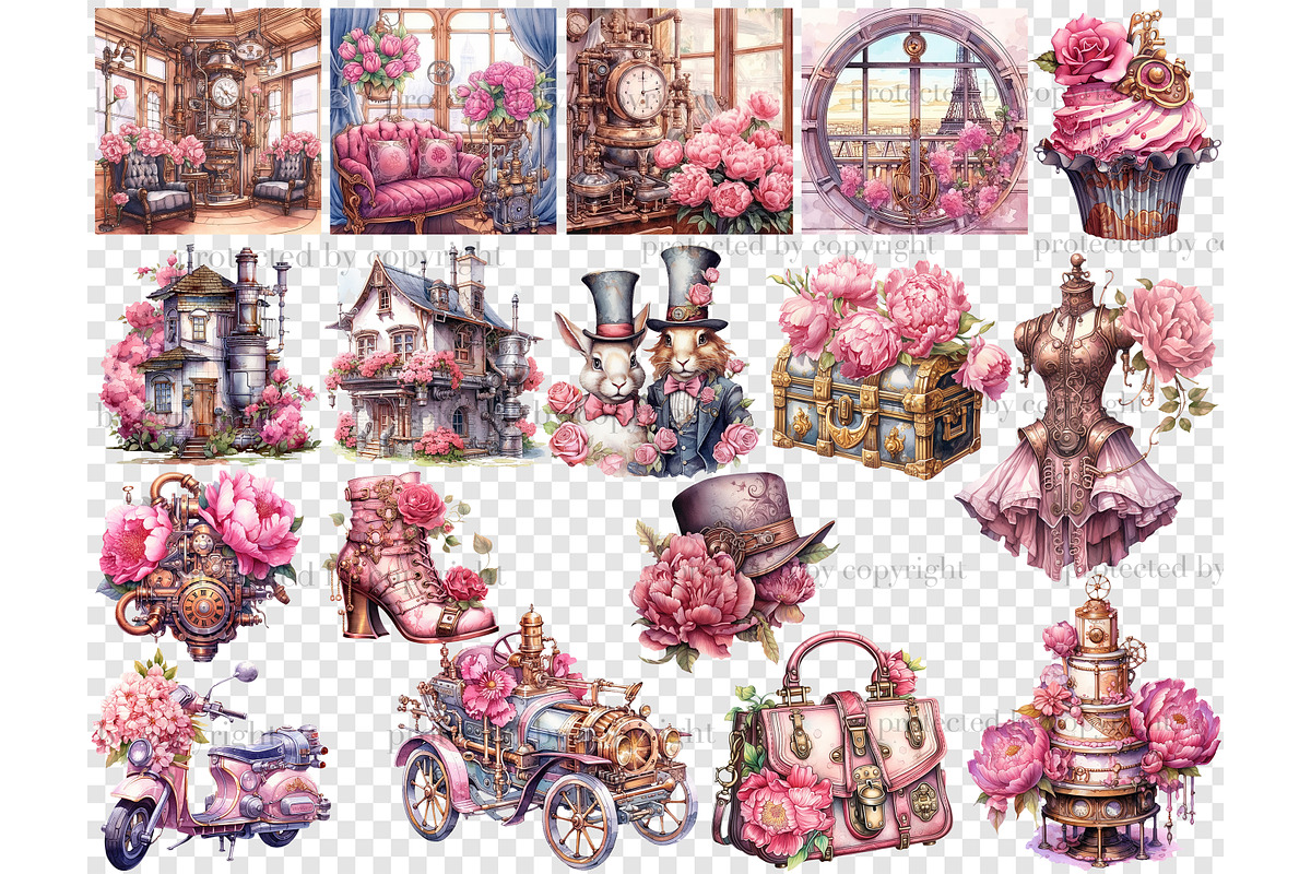 Pink Steampunk Valentine's Day PNG, a Seasonal Illustration by GlamArtZhanna (Photo 6 of 6)