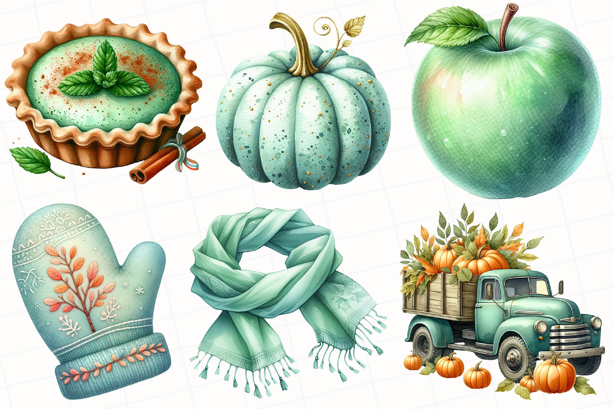 Mint Fresh Green Autumn Clipart, an Illustration by OK Design (Photo 2 of 5)