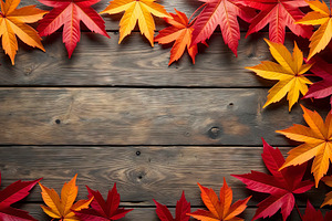 Autumn Maple Leaves on Rustic Wood, a Photo by LOGOCREATIVE