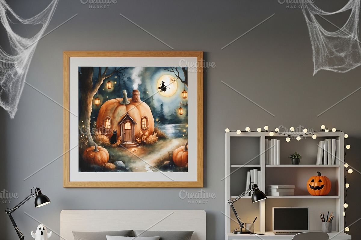 Halloween Pumpkin House with Witch, a Background Graphic by Floraphoria (Photo 3 of 10)