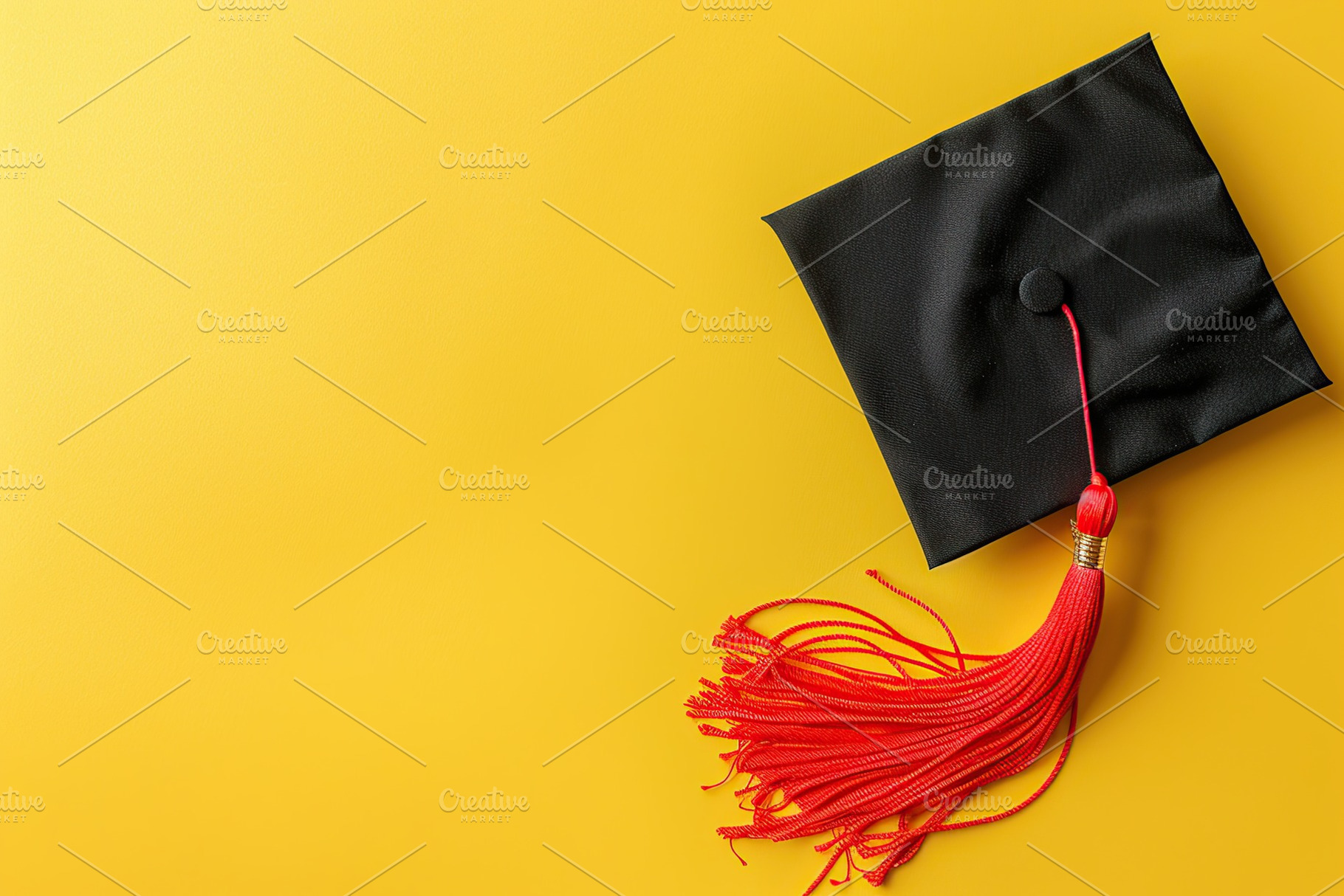 Black graduation cap on yellow background, a School & Education Photo by AlyaAnd