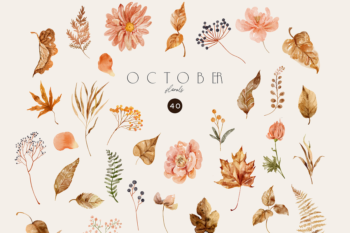 OCTOBER Watercolor Autumn Set, an Object Graphic by Kaleriia (Photo 5 of 11)