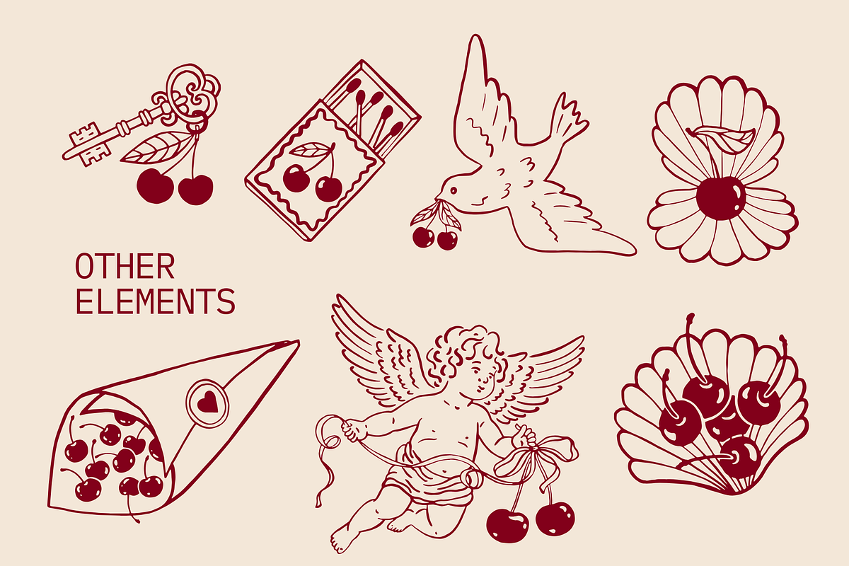 Whimsical Coquette Cherry Vibe Set, a Decorative Illustration by Veronika Gotovceva (Photo 5 of 6)