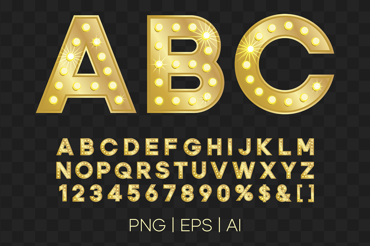 Gold retro letters vector PNG EPS AI, an Object Graphic by MariiaVD (Photo 1 of 6)