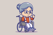 Cute Grandma Sitting On Wheelchair, a Person Illustration by Catalyst Labs (Thumbnail 2 of 3)
