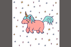 Set Of Cute Unicorn Illustration