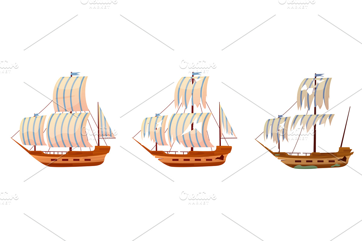 Broken sailboat. Vintage wooden ship, an Illustration by LadadikArt