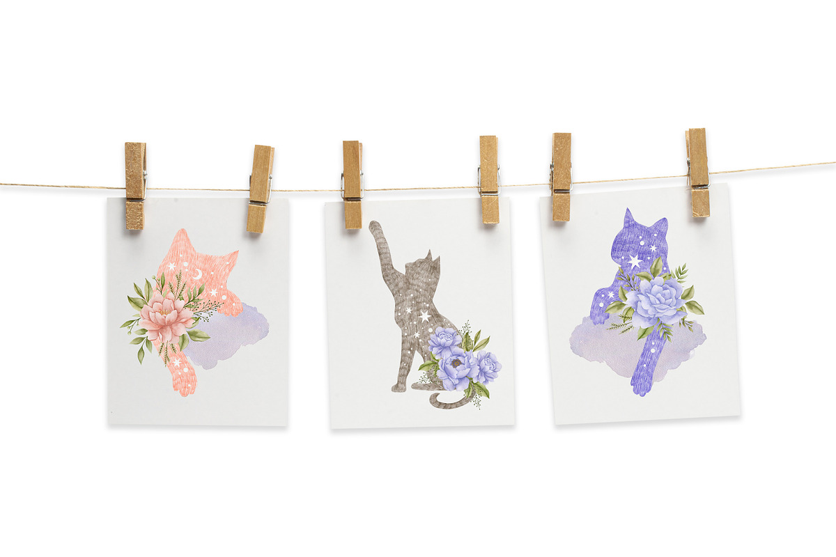 Watercolor Flowers & Cats collection, an Animal Illustration by Kira Konoshenko (Photo 4 of 20)
