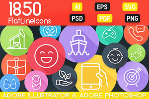 1800+ Flat Icons - Line Icons Pack
