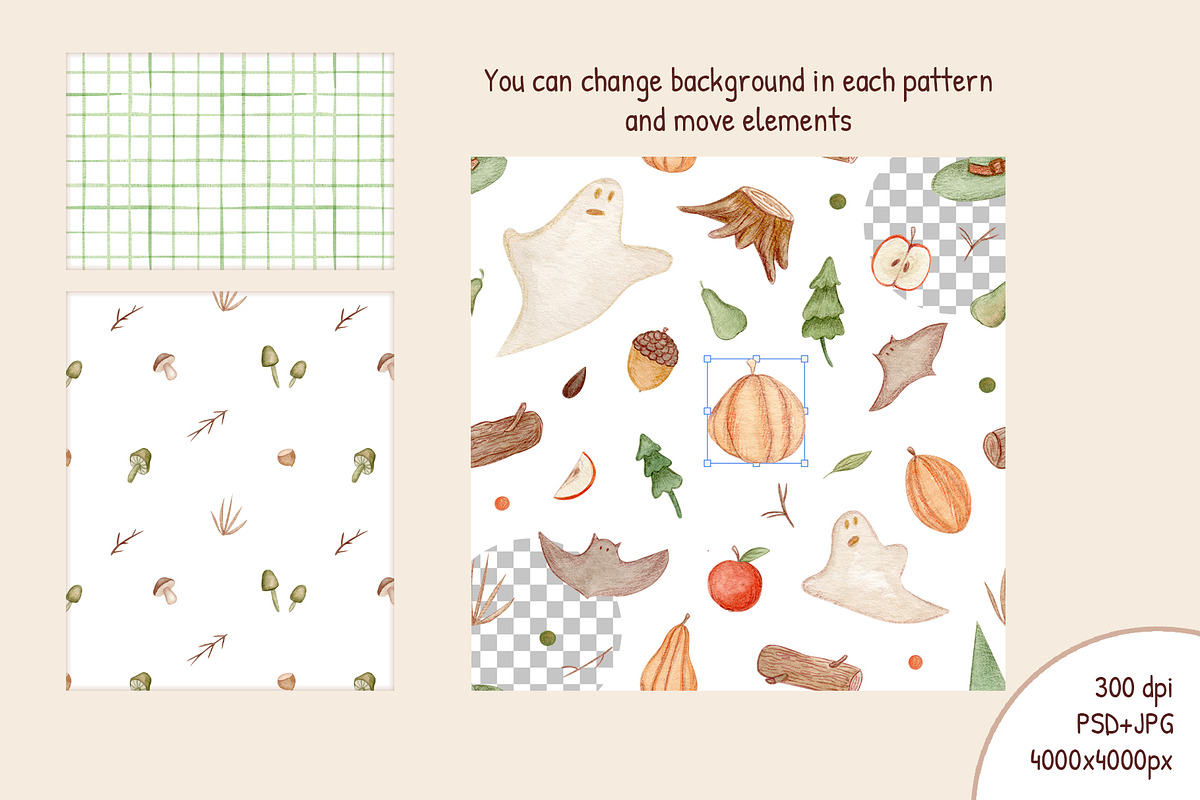 Watercolor Halloween patterns, a Pattern Graphic by Lagniappe Art (Photo 5 of 11)