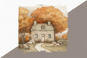 Autumn Houses Illustration PNGs