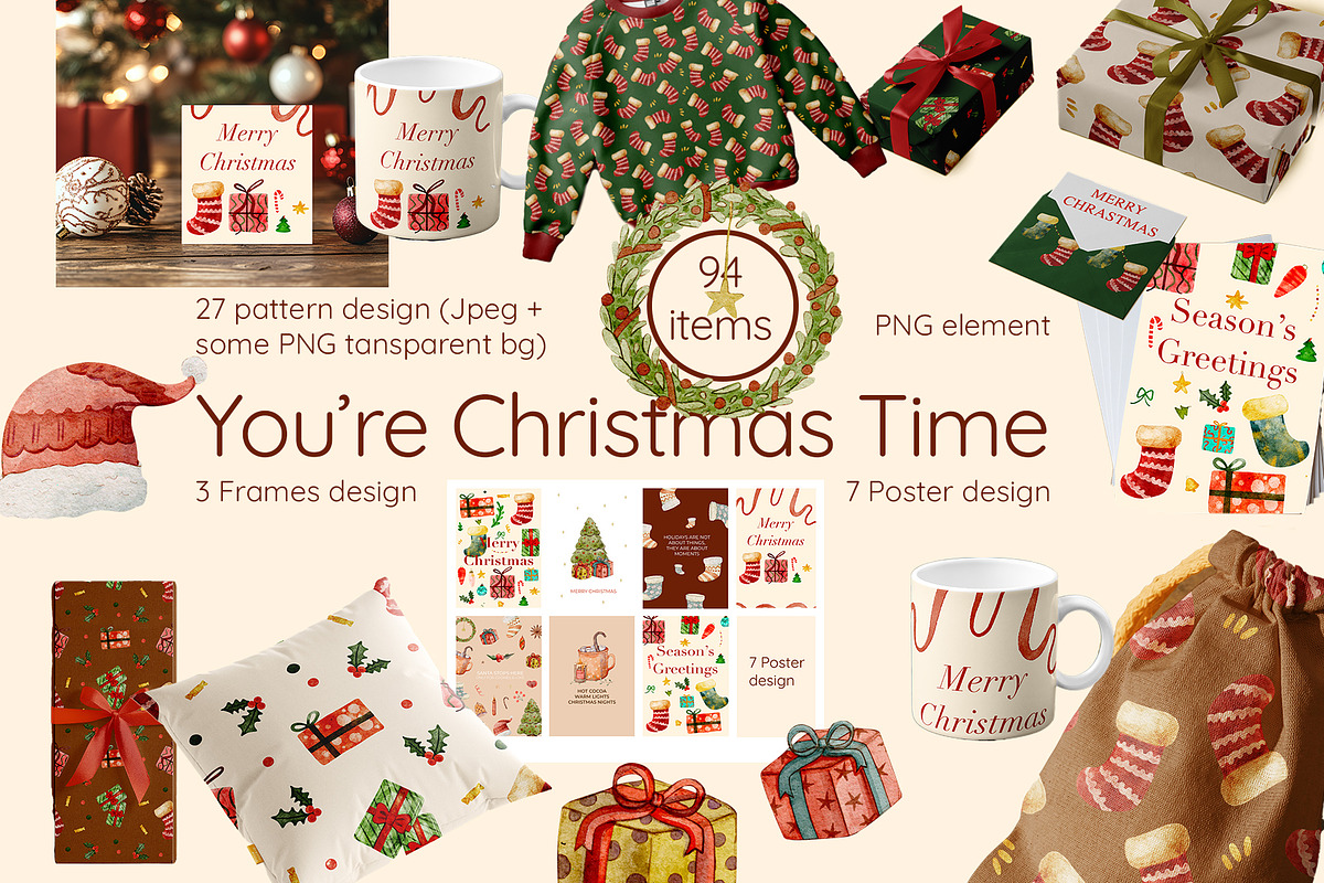 Watercolor Christmas Posters, an Illustration by KlymchukArtworks (Photo 1 of 9)