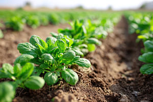 Young romaine lettuce rows in sunlit field, a Nature Photo by AlyaAnd