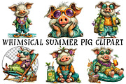 Whimsical Summer Pig Clipart, an Illustration by OK Design (Thumbnail 2 of 6)