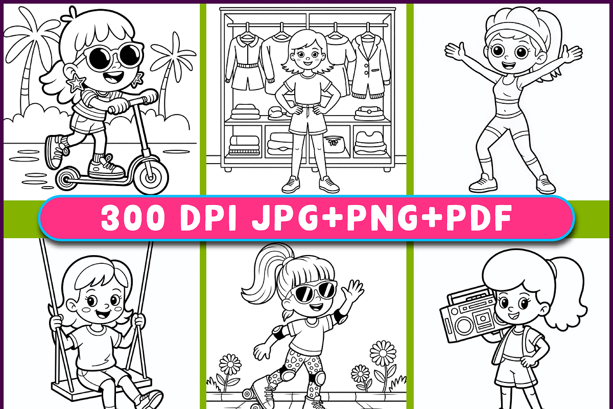 80's Fashion Girl Coloring Pages, a Person Illustration by Ink Gallery (Photo 4 of 5)