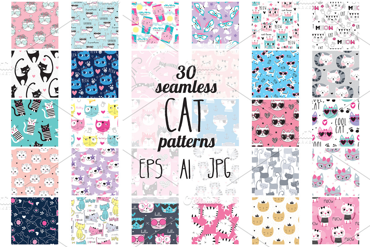 30 cat seamless patterns, a Pattern Graphic by Larienn graphic design