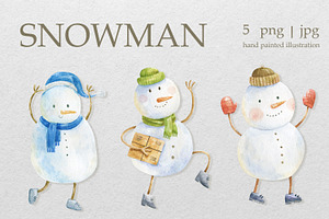 Watercolor Christmas snowman clipart, an Illustration by the_myro