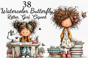 Watercolor Butterfly Letter Girl PNG, a Seasonal Illustration by Canvas Craft