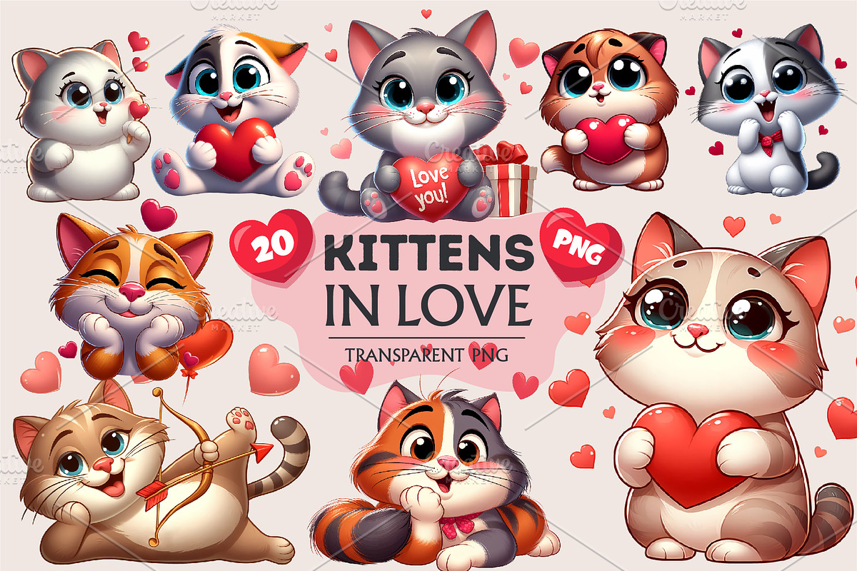 Cartoon cat in love. Valentine's Day, an Animal Illustration by KENO Mascots (Photo 1 of 8)