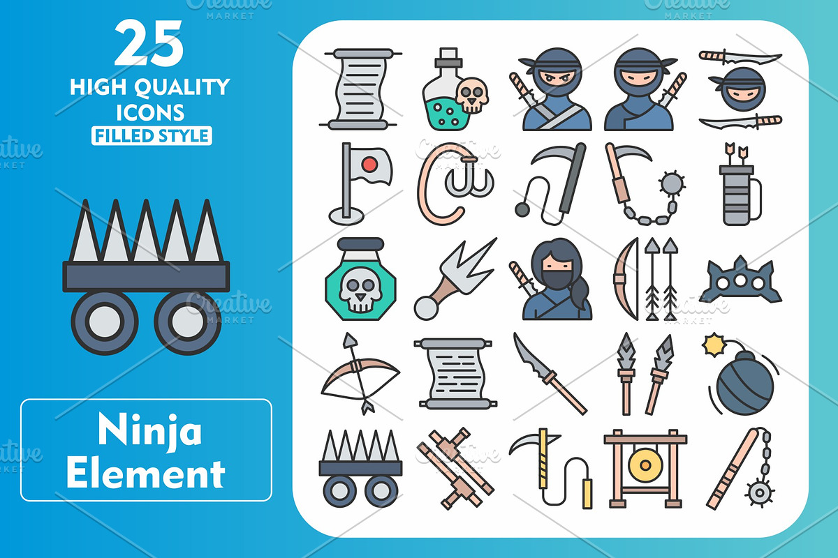 25 Ninja Element Line Filled Icons, an Icon by Pexelpy
